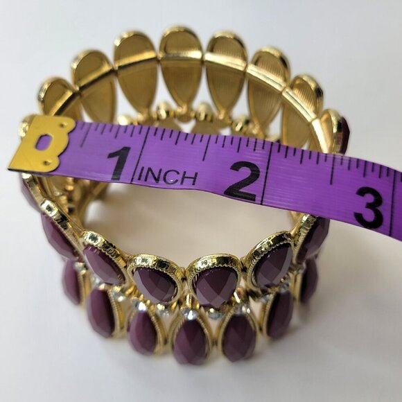 Women's Purple Stretch Cuff Bracelet Wide Large Cuffs - Picture 7 of 10